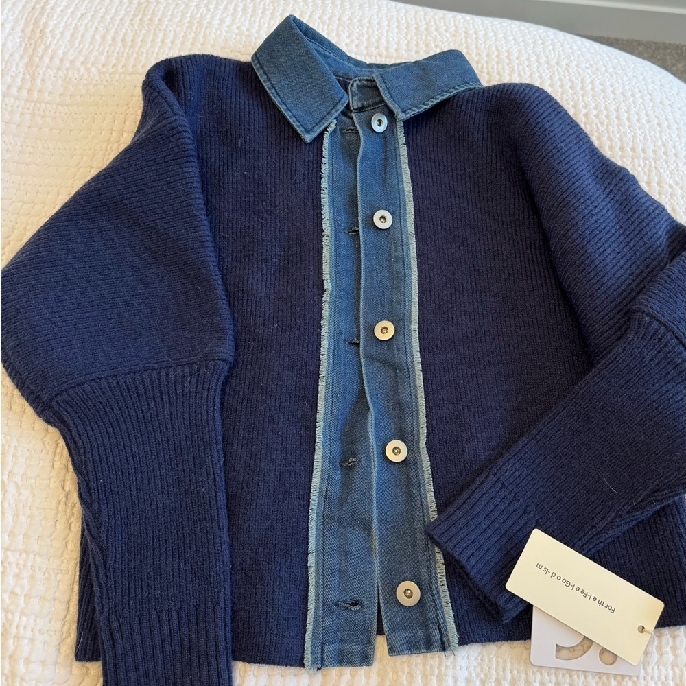 Navy and Denim Button-Up Cardigan